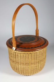 Harry Hilbert Round Covered Nantucket Basket, circa 1998