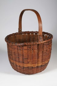 Antique Nantucket Round Open Swing Handle Basket, 19th Century