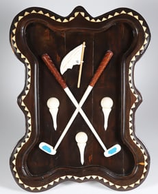 Carved Ebony and Bone Golf Trophy Easel Plaque