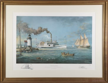 Paul McGehee Limited Edition Lithograph Titled "Nantucket the Sidewheel Steamboat Nantucket Passing