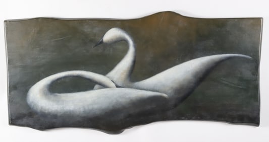 Mike Butler Oil on Wood Panel "Portrait of Two White Swan", circa 2024
