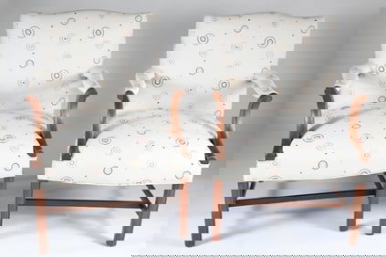 Pair of Upholstered Open Lolling Armchairs