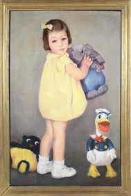 John Lavalle Oil on Canvas "Girl in a Yellow Dress", circa 1938