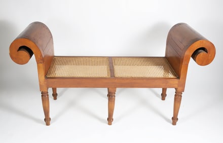 Anglo Indian Style Teak Wood Scroll Arm Window Bench