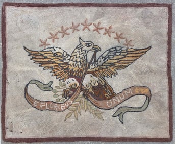 Vintage American Eagle Hooked Rug " E. Pluribus Unum"
