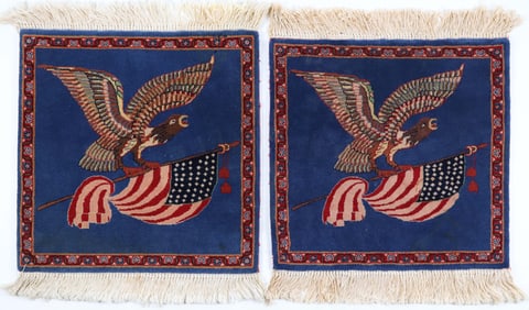 Pair of Hand Knotted Kashan Rugs, Eagle with American Flag Design