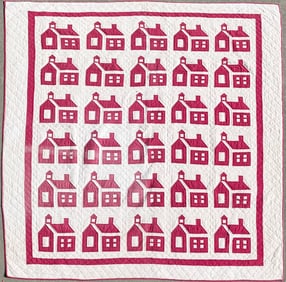 Vintage Red School House Patchwork Quilt