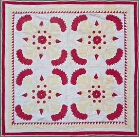 Antique Whig Rose Applique Quilt, 19th Century