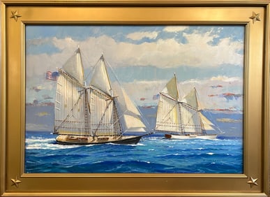 William Lowe Oil on Linen "Schooners at Sea"