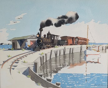 Doris and Richard Beer Watercolor on Paper ?The Dummy Line ? Nantucket?