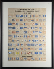 Scarce Nantucket American Folk Art Watercolor, Signals of The Nantucket Whaling Fleet 1788-1865,