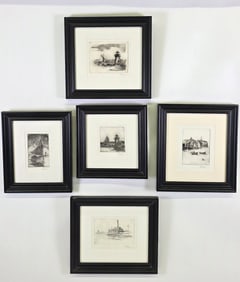 Set of Five David Lazarus Nantucket Harbor Etchings