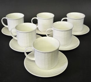 Set of Six George Davis Nantucket Basket Weave Wedgwood Bone China Coffee Cups and Saucers