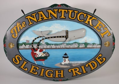 Paul McCarthy Hand Carved Double Sided Trade Sign "The Nantucket Sleigh Ride"
