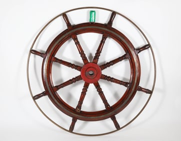 Eight Spoke Teak and Brass and Yacht Wheel with Iron Hub, 19th Century