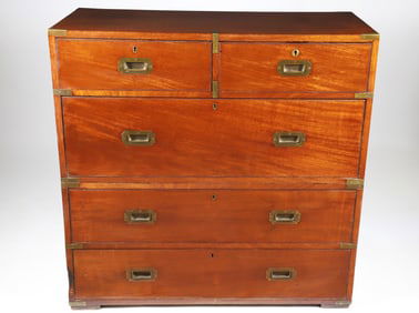 English Brass Bound Mahogany Campaign Chest of Drawers, 19th Century