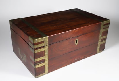 Elaborate Brass Bound British Regency Mahogany Traveling Desk Box, 19th Century