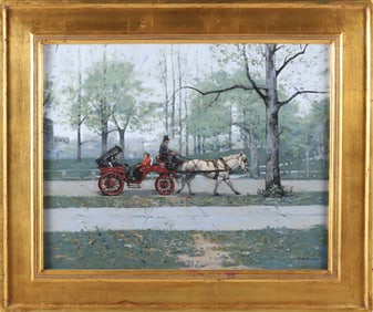A.Y MacKinzie Oil on Board "Central Park Carriage Ride"