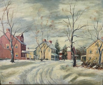 Anthony Thieme Oil on Board "Winter Street Scene" Painting, 20th century