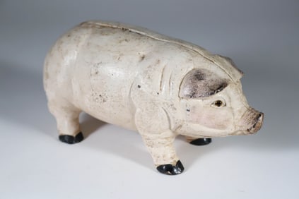 Painted Cast Iron Pig Piggy Bank