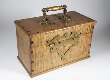 Contemporary Cabinet Shop Made Vibrant Tiger Maple and Bronze Box