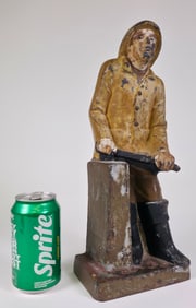Scarce Antique Cast Iron Figural Old Salt Fisherman Doorstop, circa 1920s