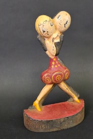 Vintage Art Deco Hubley Anne Fish Charleston Dancers Cast Iron Doorstop