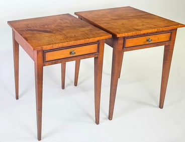 Pair of Eldred Wheeler Tiger Maple One Drawer Night Stands