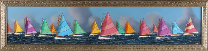 Jerome Howes Oil on Panel "Nantucket Rainbow Fleet"