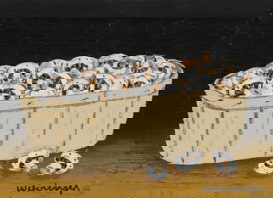 Charles Wehringer Miniature Still Life Oil on Board "Basket of Mushrooms"