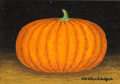 Charles Wehringer Miniature Still Life Oil on Board "Pumpkin"