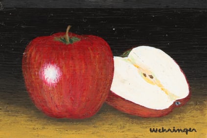 Charles Wehringer Miniature Still Life Oil on Board "Red Apples"