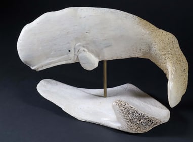 Vintage Inuit Fossilized Whalebone Sperm Whale on Whalebone Stand
