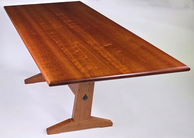 Signed Stephen Swift Cherry Trestle Dining Table, circa 2001