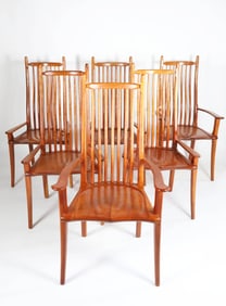 Set of Six Signed Stephen Swift High Back Cherry Dining Chairs, circa 1994