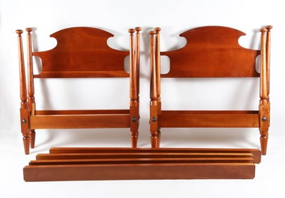 Pair of Signed Stephen Swift Cherry Four Poster Mushroom Top Twin Beds, circa 1997