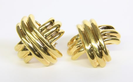 18k Tiffany & Co. Signature "X" Earrings, Marked T & Co. 750