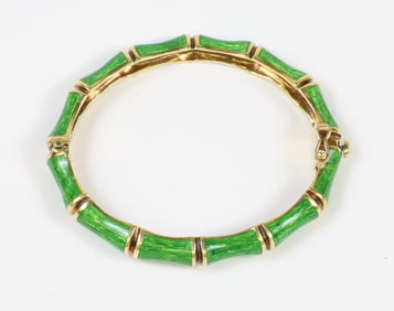 18k Gold Tiffany & Co. Jean Schlumberger Green Enamel Bracelet