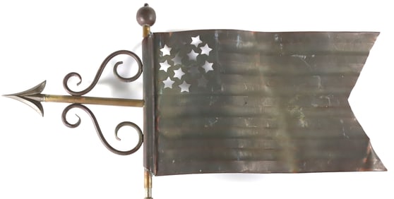 Vintage Copper and Brass American Flag Banner Weathervane