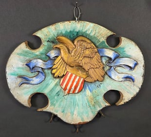 Antique Carved and Painted Patriotic Eagle Key Ring Plaque, circa 1920s