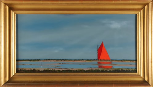 Robert Stark Jr. Oil on Canvas "Red Sail Ghosting By"