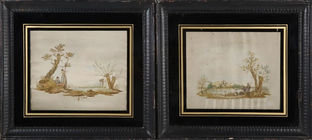 Two Silk Needleworks on Silk, circa 1820s