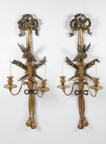 Vintage Pair of Italian Carved and Gilt Eagle Sconses