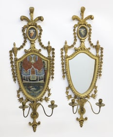 Pair of George III Giltwood Girondale Mirrors, early 19th Century