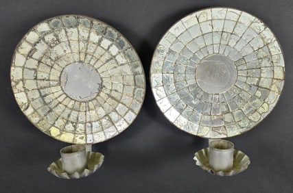 Pair of Antique Spider Web Mirrored Back Candle Sconces, 19th century