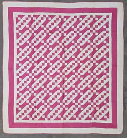 Vintage Pink and White Sateen Patchwork Quilt, circa 1930s