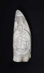 Engraved "Full Sail Ahead" Sperm Whale Tooth Attributed to Israel Young, Scituate, Massachusetts