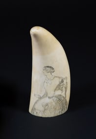 Scrimshaw Whale's Tooth Portrait of a Seated Lady, 19th Century