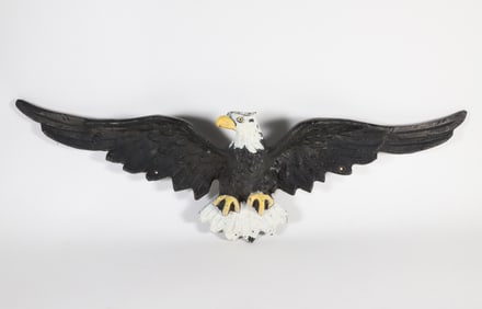Vintage Painted Cast Iron Bald Eagle Plaque