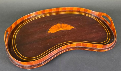 Antique Regency Kidney Shaped Satinwood Inlaid Serving Tray, 19th century
